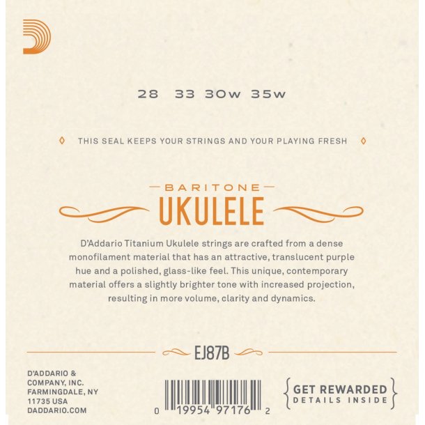 D'Addario EJ87B Ukulele Baritone Titanium